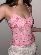 Broderet camisole-top med stropper til kvinder – rygfri og trendy top